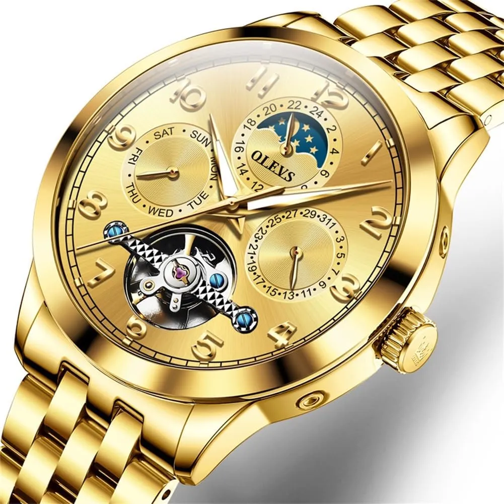 OLEVS Automatic Watch for Men Self Winding Mechanical Luxury Business Stainless Steel Multi Calendar Waterproof Luminous Wrist Watches