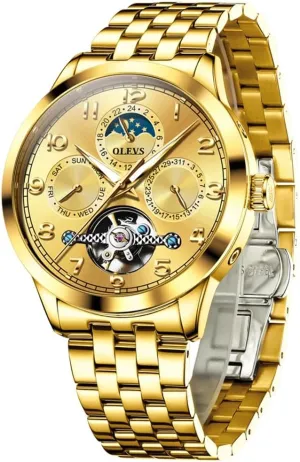 OLEVS Automatic Watch for Men Self Winding Mechanical Luxury Business Stainless Steel Multi Calendar Waterproof Luminous Wrist Watches