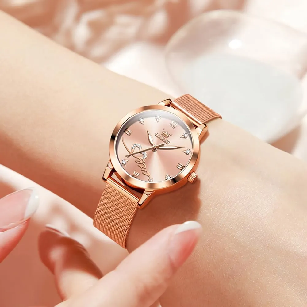 OLEVS Ladies Watches Rose Gold Japanese Quartz Female Watches for Women Waterproof Stainless Steel Casual Dress Lady Wrist Watches