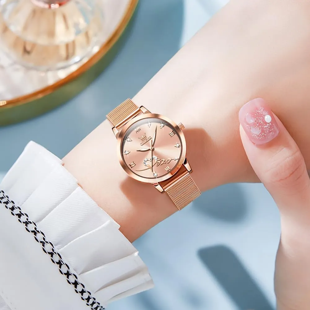 OLEVS Ladies Watches Rose Gold Japanese Quartz Female Watches for Women Waterproof Stainless Steel Casual Dress Lady Wrist Watches