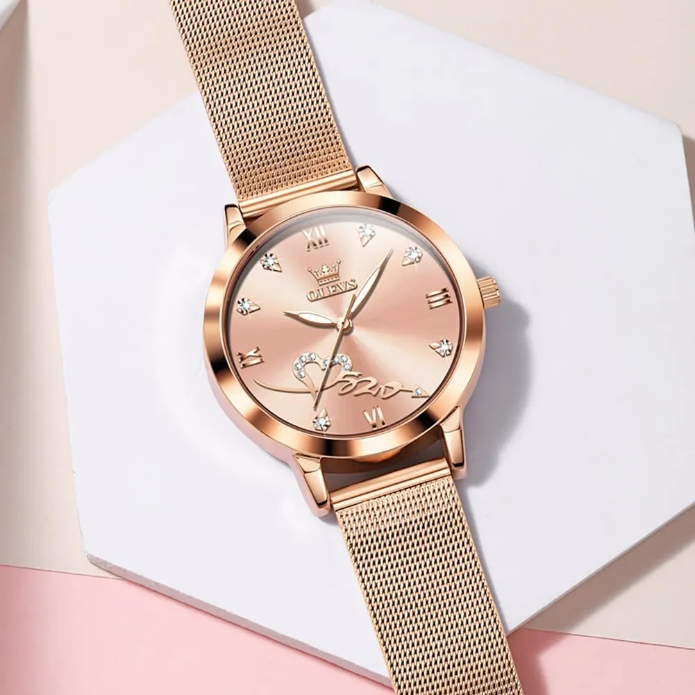 OLEVS Ladies Watches Rose Gold Japanese Quartz Female Watches for Women Waterproof Stainless Steel Casual Dress Lady Wrist Watches