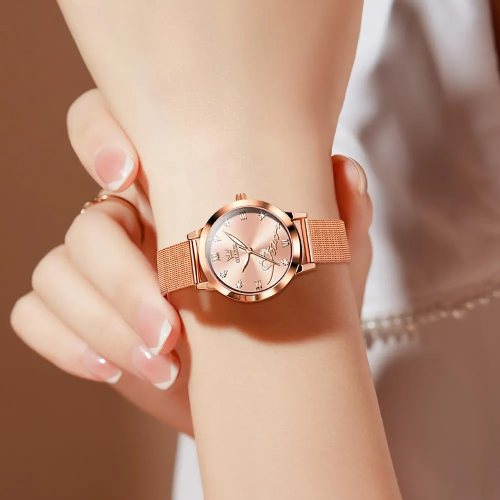 OLEVS Ladies Watches Rose Gold Japanese Quartz Female Watches for Women Waterproof Stainless Steel Casual Dress Lady Wrist Watches