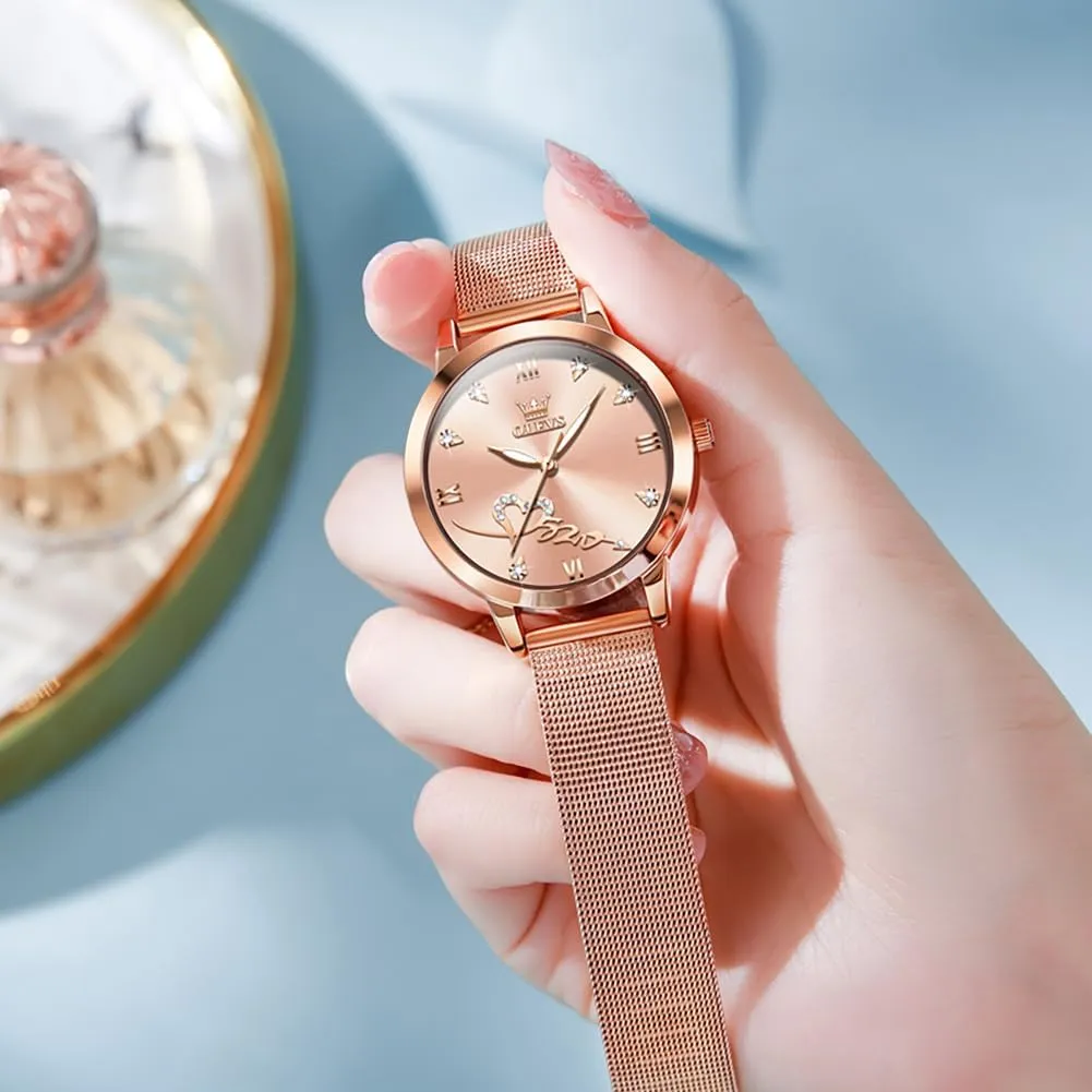 OLEVS Ladies Watches Rose Gold Japanese Quartz Female Watches for Women Waterproof Stainless Steel Casual Dress Lady Wrist Watches