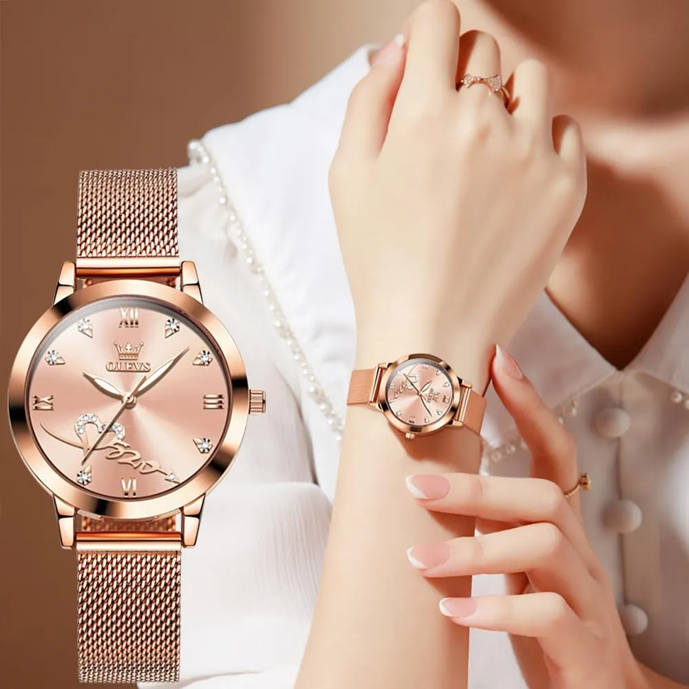 OLEVS Ladies Watches Rose Gold Japanese Quartz Female Watches for Women Waterproof Stainless Steel Casual Dress Lady Wrist Watches