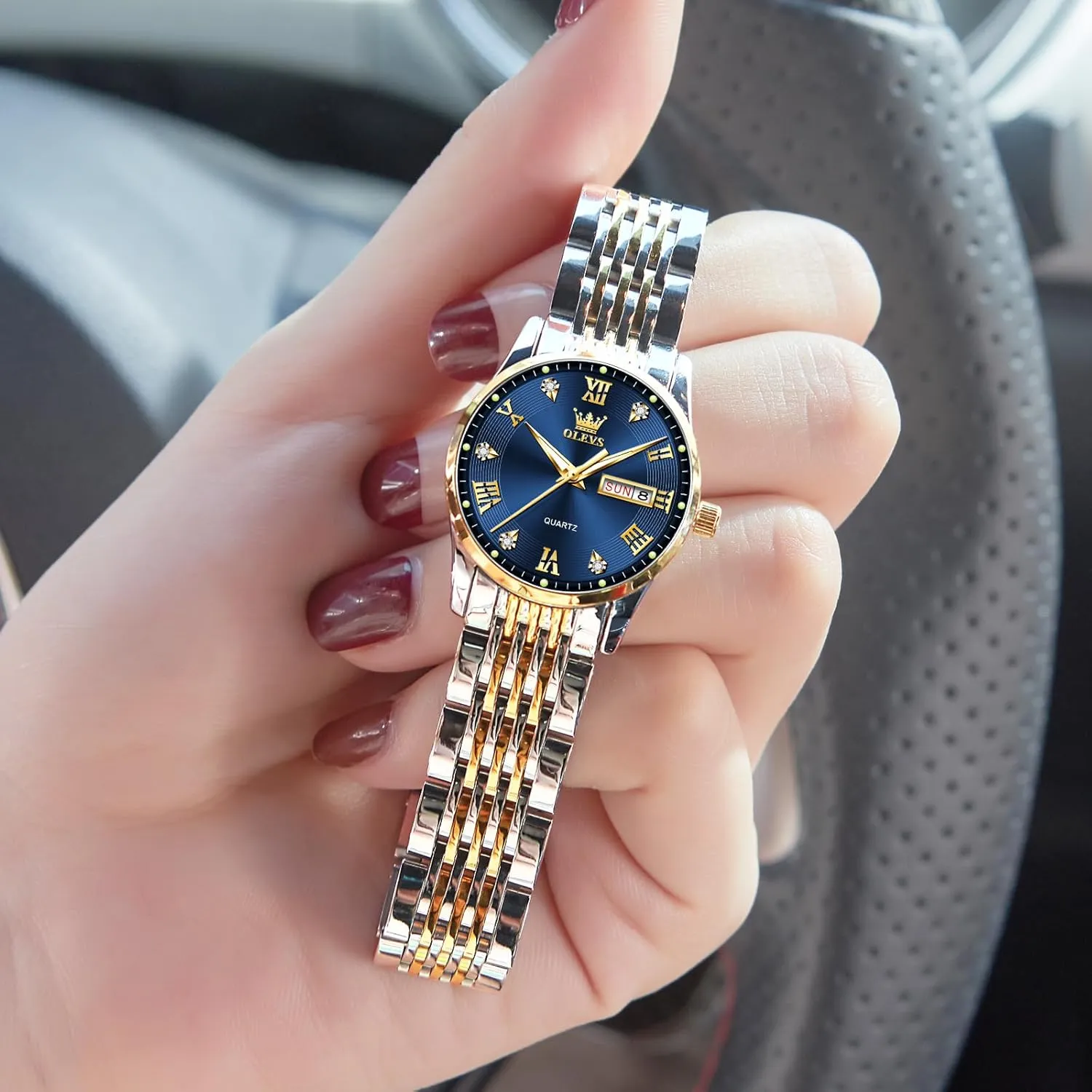 OLEVS Luxury Ladies Watches,Women's Watch with Day and Date,Female Watch for Small Wrist,Gold Stainless Steel Watches for Women,Easy Read Ladies Wrist Watches WaterproofAdjustable Strap