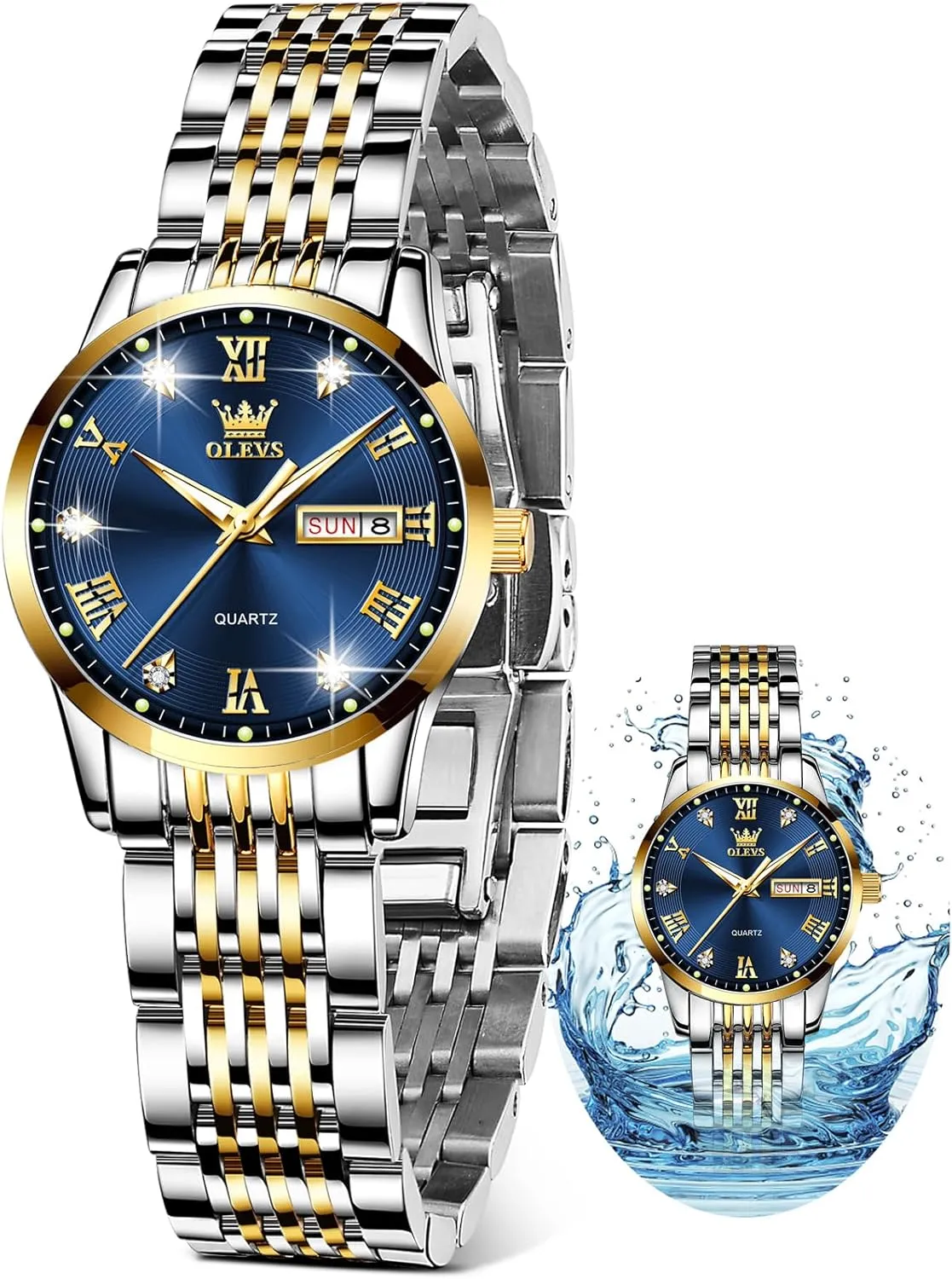OLEVS Luxury Ladies Watches,Women's Watch with Day and Date,Female Watch for Small Wrist,Gold Stainless Steel Watches for Women,Easy Read Ladies Wrist Watches WaterproofAdjustable Strap