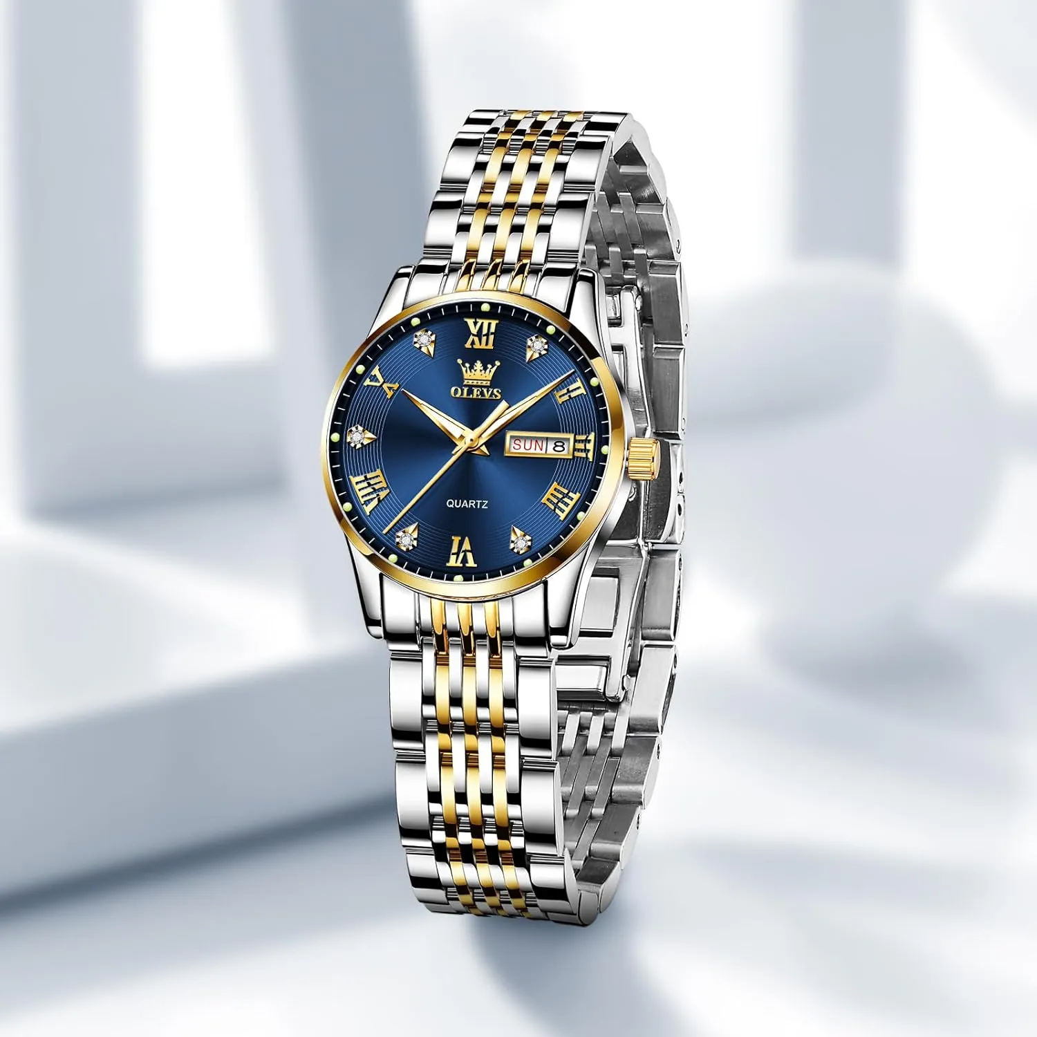 OLEVS Luxury Ladies Watches,Women's Watch with Day and Date,Female Watch for Small Wrist,Gold Stainless Steel Watches for Women,Easy Read Ladies Wrist Watches WaterproofAdjustable Strap