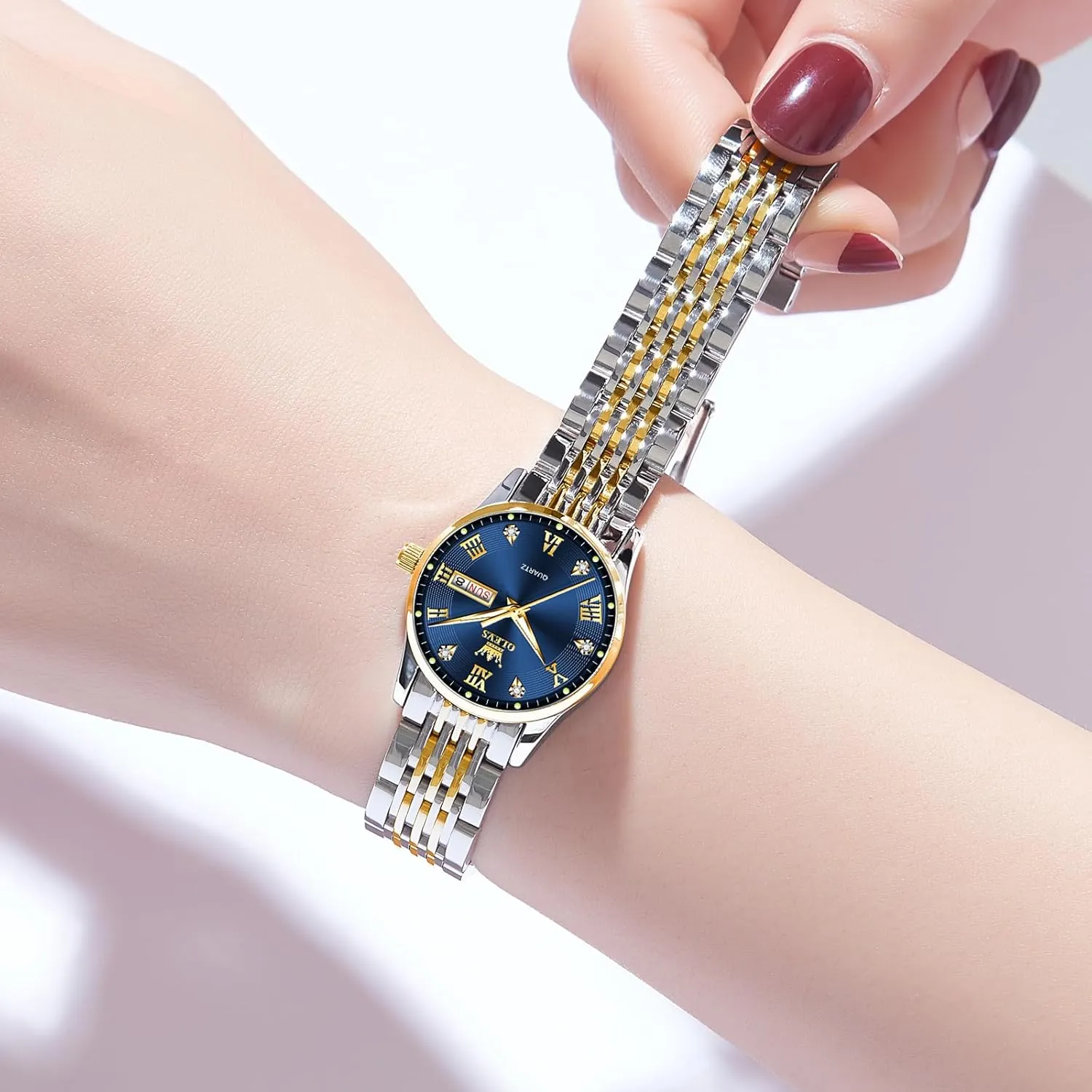 OLEVS Luxury Ladies Watches,Women's Watch with Day and Date,Female Watch for Small Wrist,Gold Stainless Steel Watches for Women,Easy Read Ladies Wrist Watches WaterproofAdjustable Strap