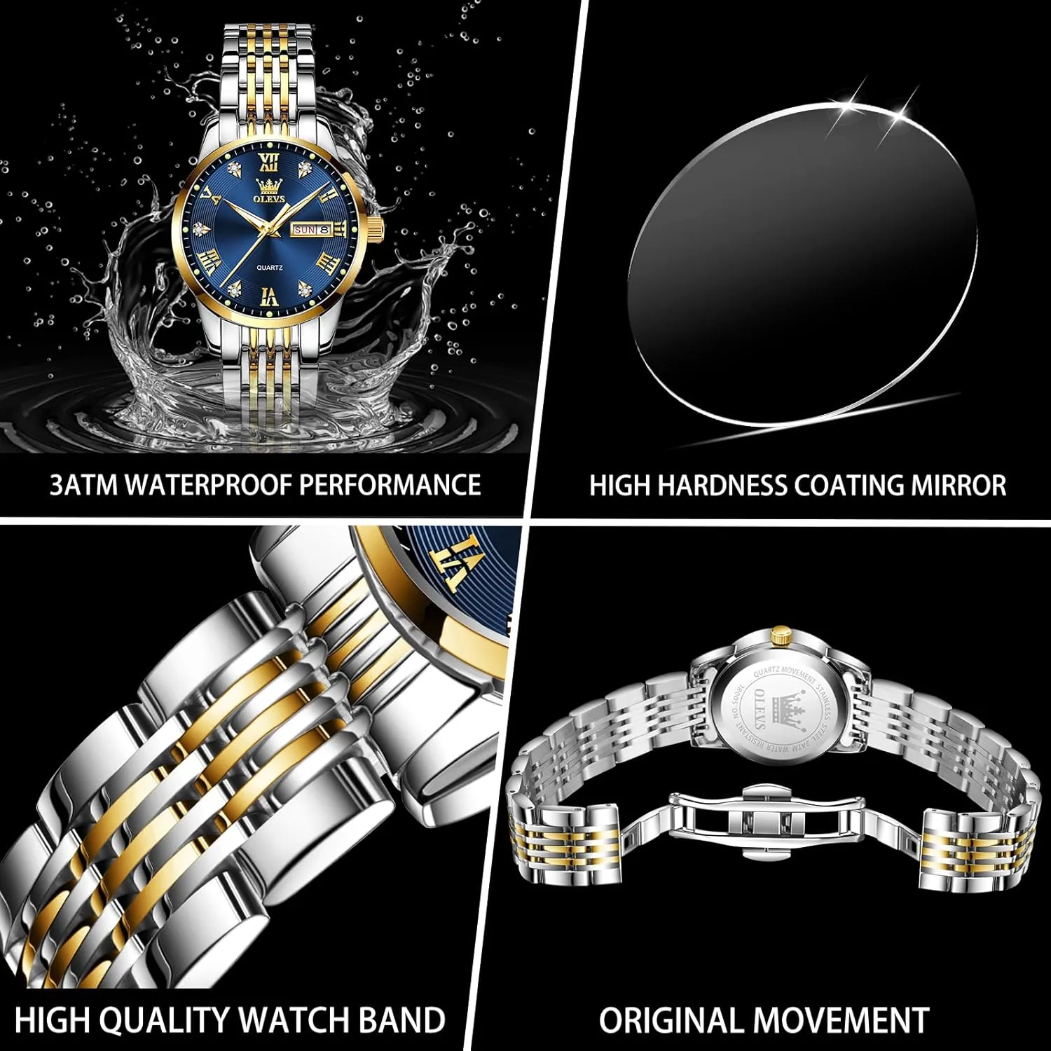 OLEVS Luxury Ladies Watches,Women's Watch with Day and Date,Female Watch for Small Wrist,Gold Stainless Steel Watches for Women,Easy Read Ladies Wrist Watches WaterproofAdjustable Strap
