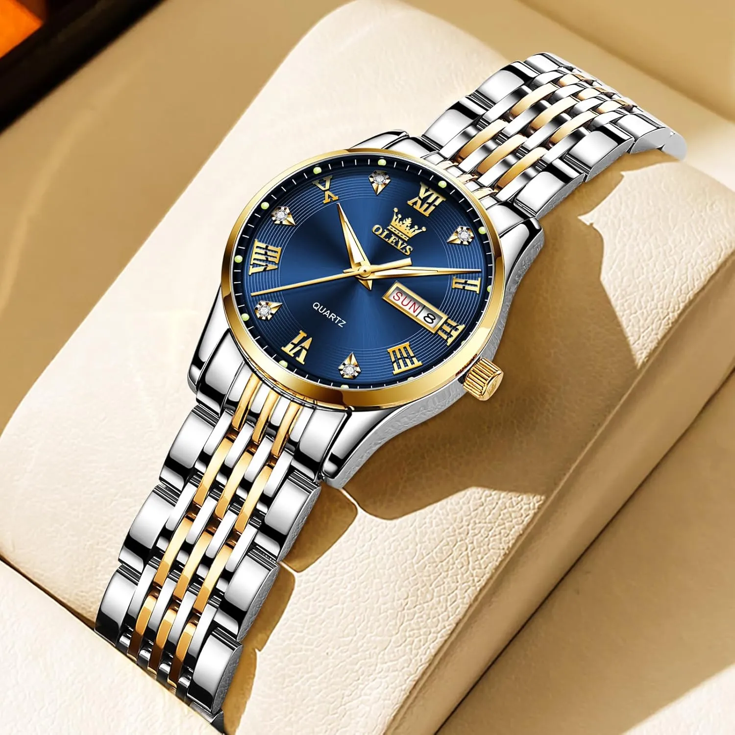 OLEVS Luxury Ladies Watches,Women's Watch with Day and Date,Female Watch for Small Wrist,Gold Stainless Steel Watches for Women,Easy Read Ladies Wrist Watches WaterproofAdjustable Strap
