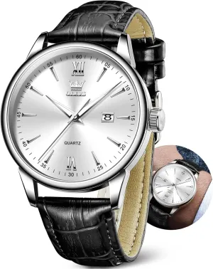 OLEVS Men Leather Watch,Mens Wrist Watches,Big Face Watches for Men,Leather Band Watches for Men,Day Date Watches for Men,Waterproof Watches for Men,Men Classic Watch,Reloj para Hombres