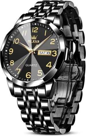 OLEVS Mens Watch, Dress Stainless Steel Analog Quartz Watches for Men with Day Date, Silver Gold Silver Two Tone Big Face Large Waterproof Luxury Casual Easy to Read Number Dial Men's Wrist Watch