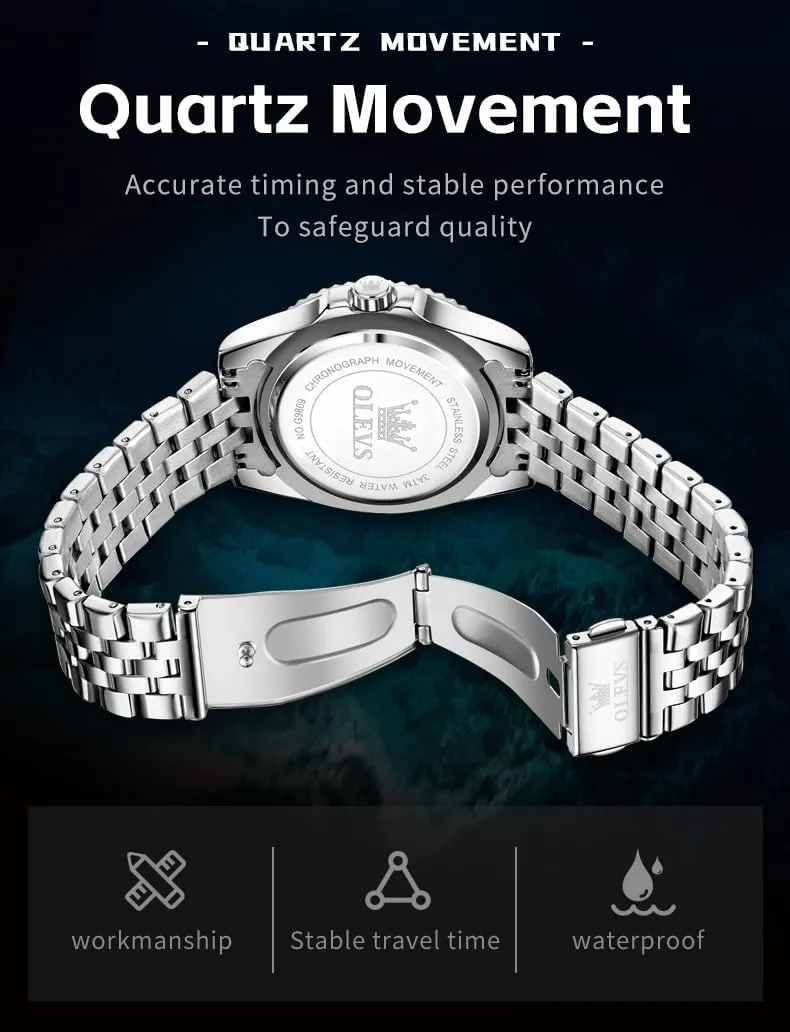 OLEVS Mens Watches Luxury Business Analog Quartz Watches for Men with Stainless Steel Dress Date Waterproof Luminous Wrist Watches