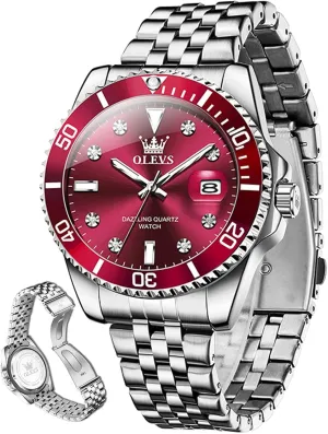 OLEVS Mens Watches Luxury Business Analog Quartz Watches for Men with Stainless Steel Dress Date Waterproof Luminous Wrist Watches