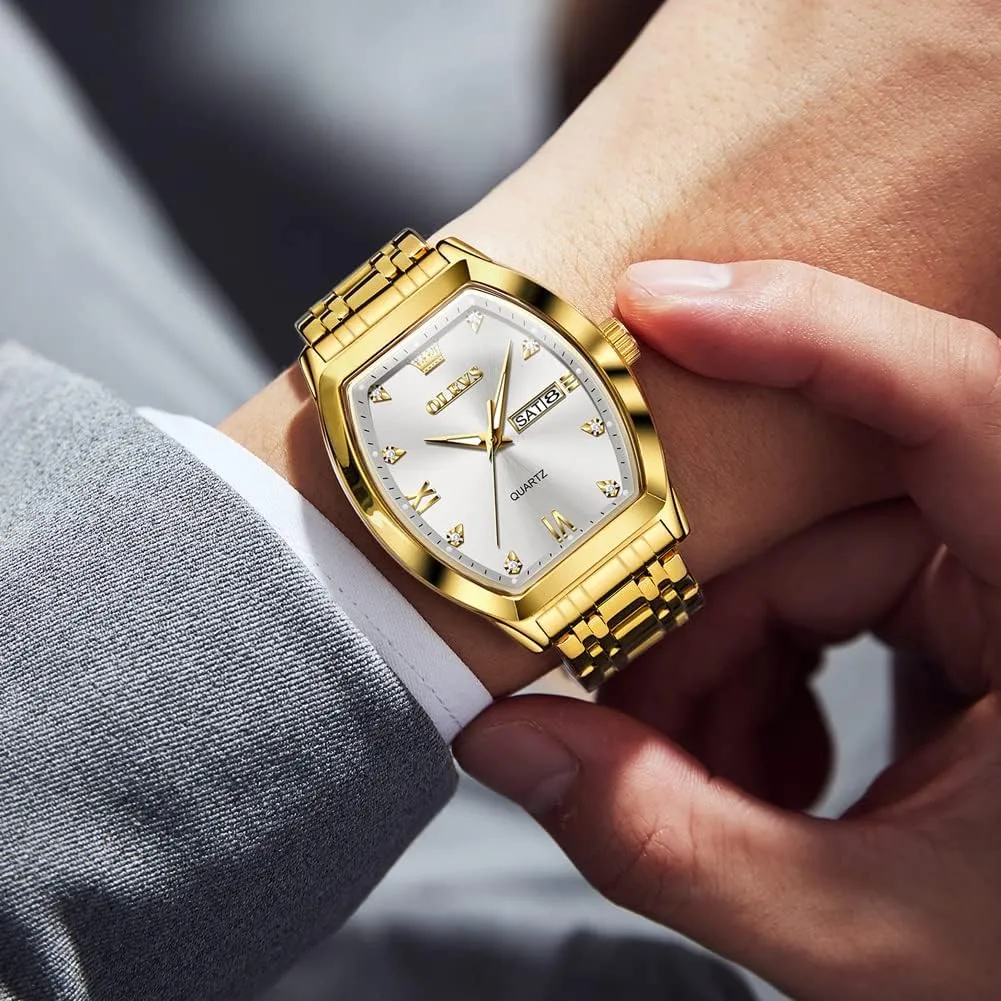 OLEVS Mens Watches Luxury Business Analog Quartz Watches for Men with Stainless Steel Dress Date Waterproof Luminous Wrist Watches