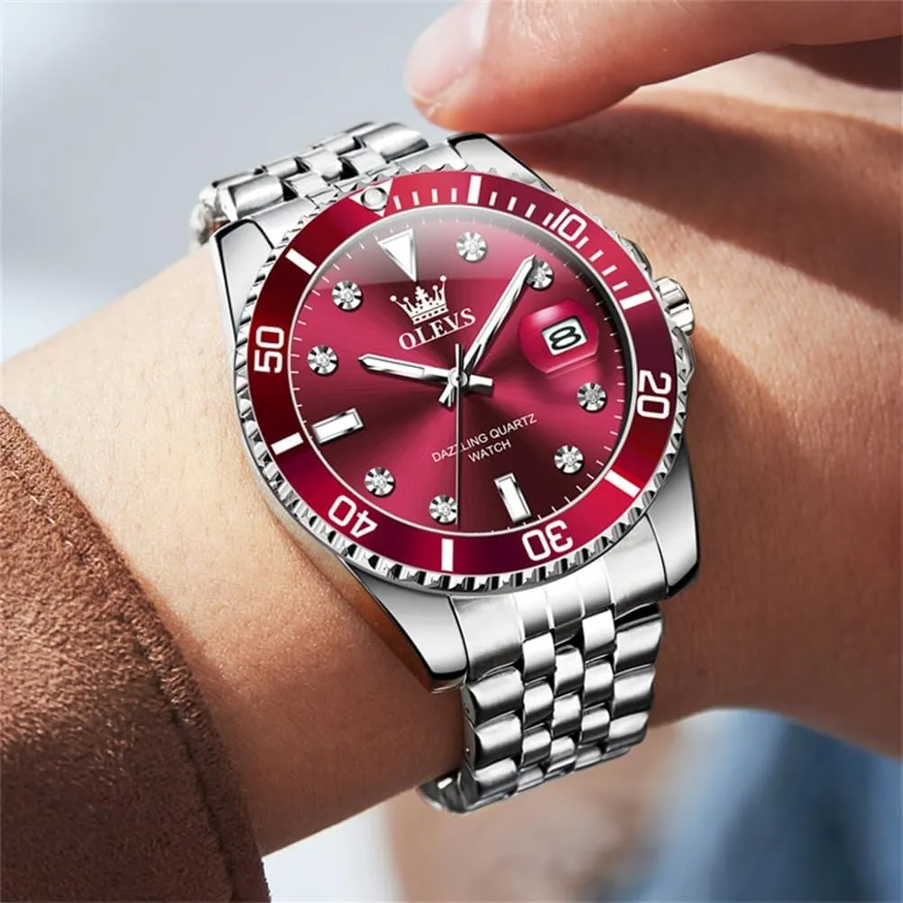 OLEVS Mens Watches Luxury Business Analog Quartz Watches for Men with Stainless Steel Dress Date Waterproof Luminous Wrist Watches