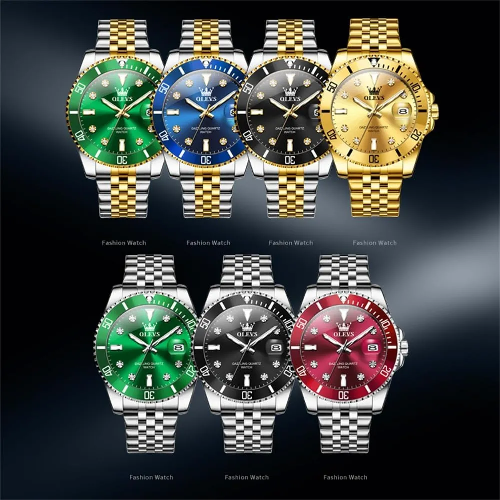 OLEVS Mens Watches Luxury Business Analog Quartz Watches for Men with Stainless Steel Dress Date Waterproof Luminous Wrist Watches