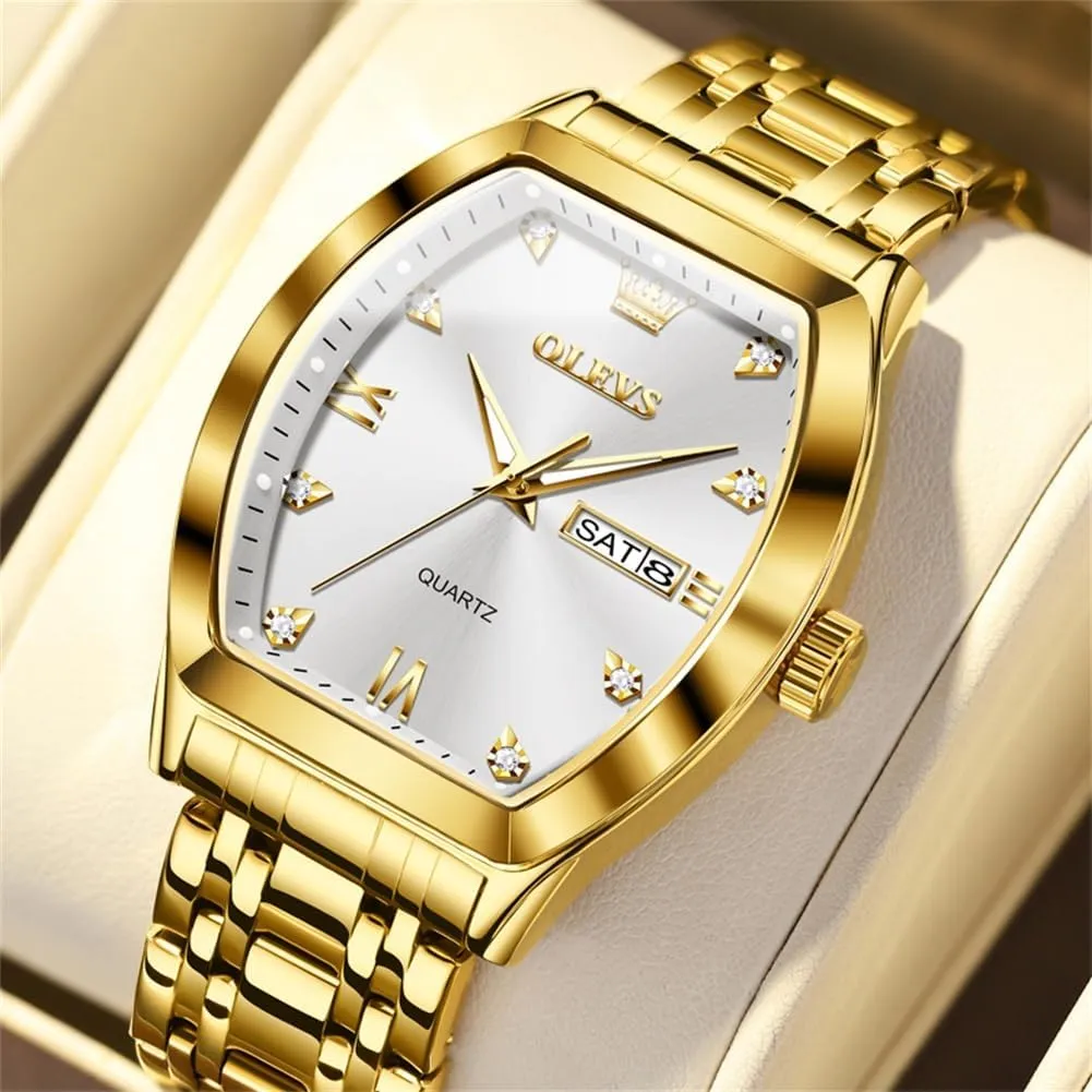 OLEVS Mens Watches Luxury Business Analog Quartz Watches for Men with Stainless Steel Dress Date Waterproof Luminous Wrist Watches