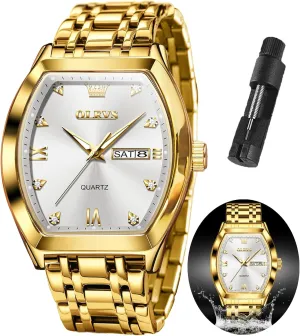 OLEVS Mens Watches Luxury Business Analog Quartz Watches for Men with Stainless Steel Dress Date Waterproof Luminous Wrist Watches
