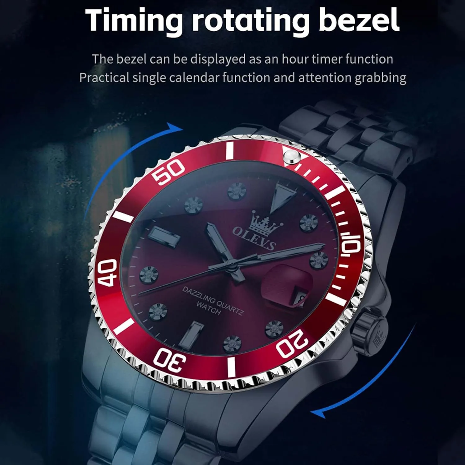 OLEVS Mens Watches Luxury Business Analog Quartz Watches for Men with Stainless Steel Dress Date Waterproof Luminous Wrist Watches