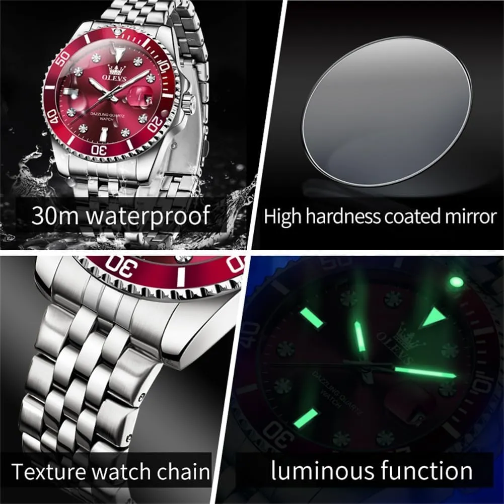 OLEVS Mens Watches Luxury Business Analog Quartz Watches for Men with Stainless Steel Dress Date Waterproof Luminous Wrist Watches