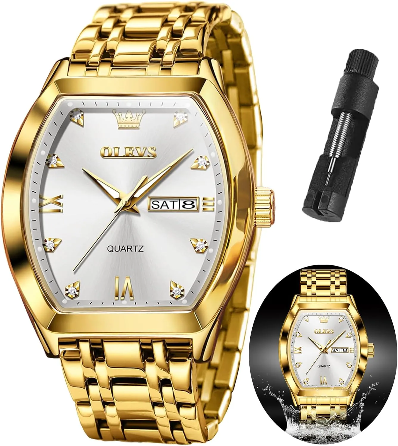 OLEVS Mens Watches Luxury Business Analog Quartz Watches for Men with Stainless Steel Dress Date Waterproof Luminous Wrist Watches