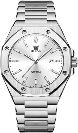 OLEVS Mens Watches Octagonal Luxury Stainless Steel Dress Watches for Men Quartz Analog Large Face Luminous Relojes para Hombres