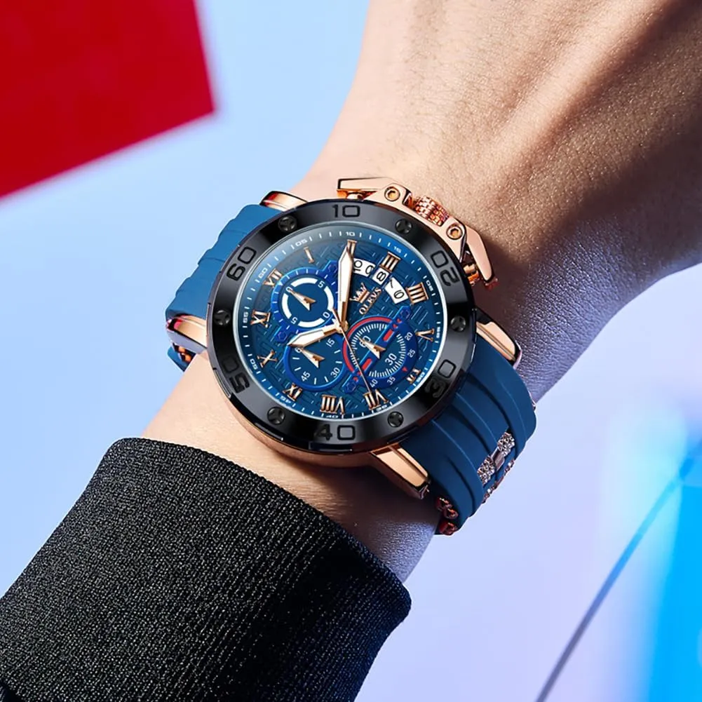 OLEVS Square Watches for Men Brown Leather Chronograph Fashion Business Watch Luminous Waterproof Casual Wrist Watches
