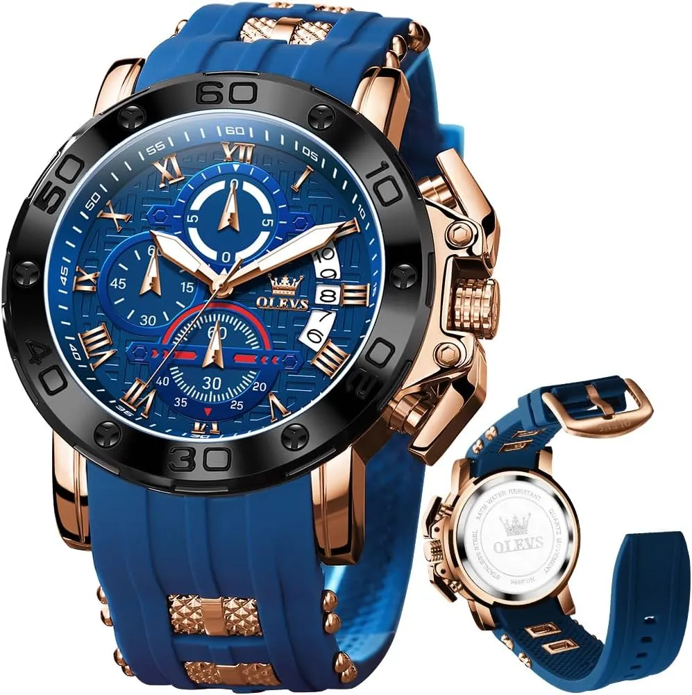 OLEVS Square Watches for Men Brown Leather Chronograph Fashion Business Watch Luminous Waterproof Casual Wrist Watches