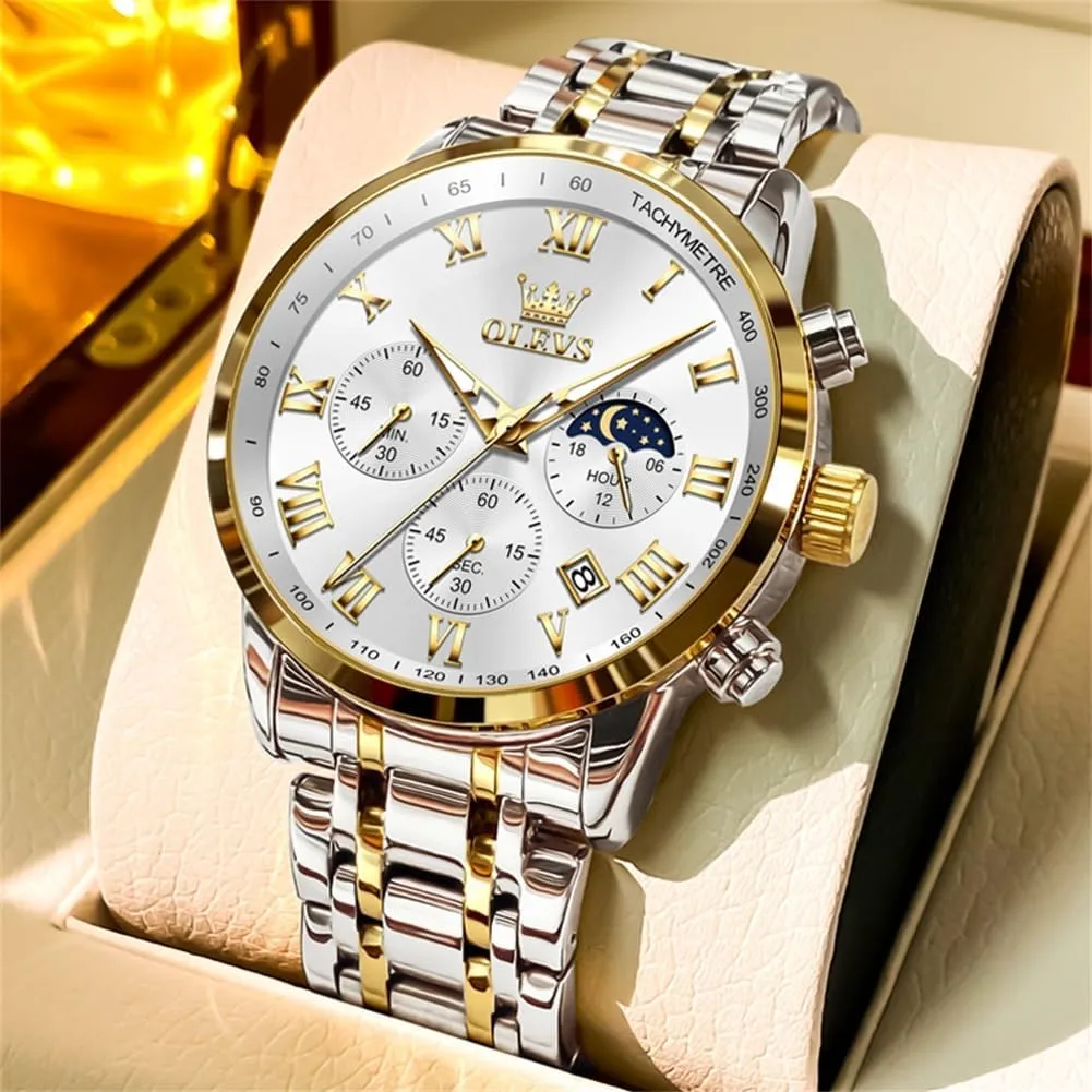 OLEVS Watch Men, Classic Men's Dress Watches Waterproof Stainless Steel Watch for Men Easy to Read Casual Large Face Relojes para Hombres Men's Analog Wristwatches Mens Luxury Watches