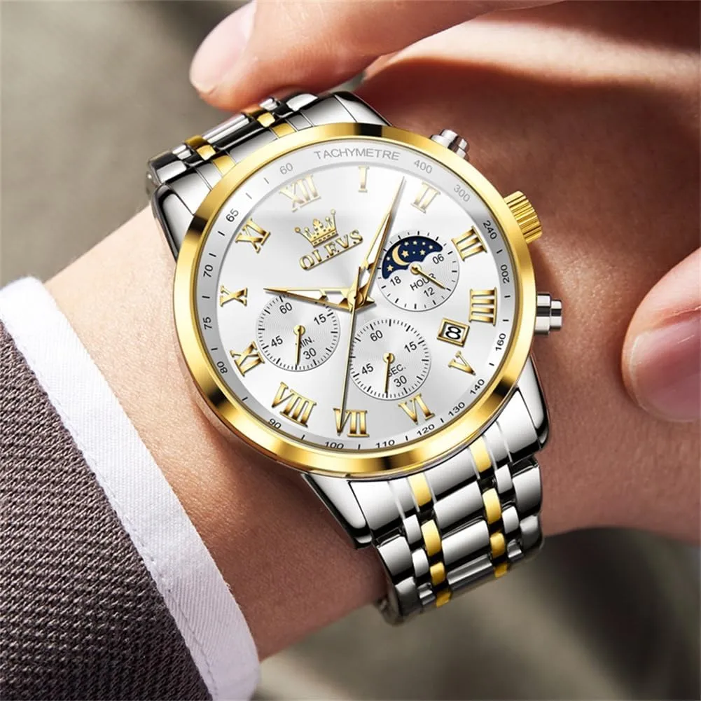 OLEVS Watch Men, Classic Men's Dress Watches Waterproof Stainless Steel Watch for Men Easy to Read Casual Large Face Relojes para Hombres Men's Analog Wristwatches Mens Luxury Watches