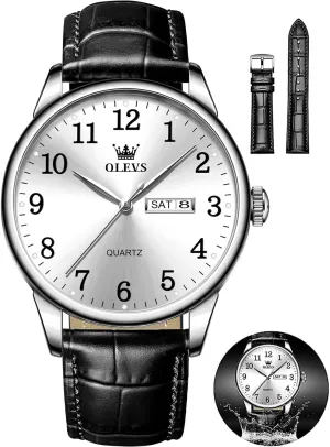 OLEVS Watch Men Mens Watches Watches for Men Leather Band Classic Brown Leather Watch Men, Analog Watch Men, Black Mens Leather Watch, Dress Waterproof Large Face Mens Watch,Relojes para Hombres Watch