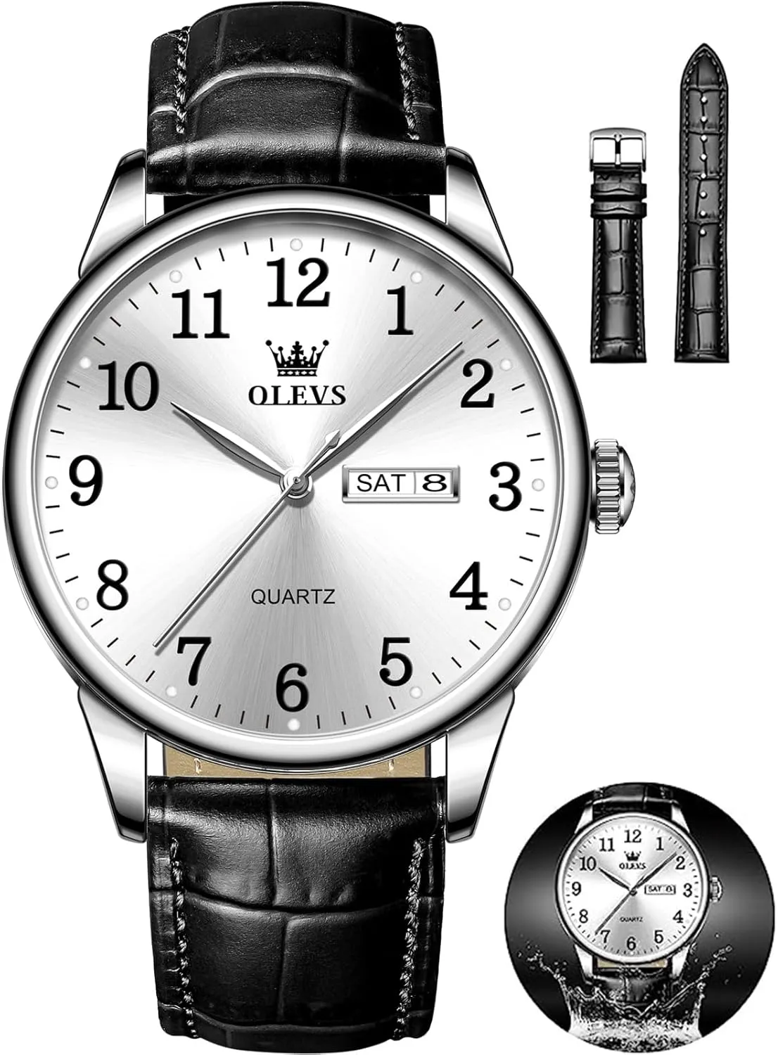 OLEVS Watch Men Mens Watches Watches for Men Leather Band Classic Brown Leather Watch Men, Analog Watch Men, Black Mens Leather Watch, Dress Waterproof Large Face Mens Watch,Relojes para Hombres Watch