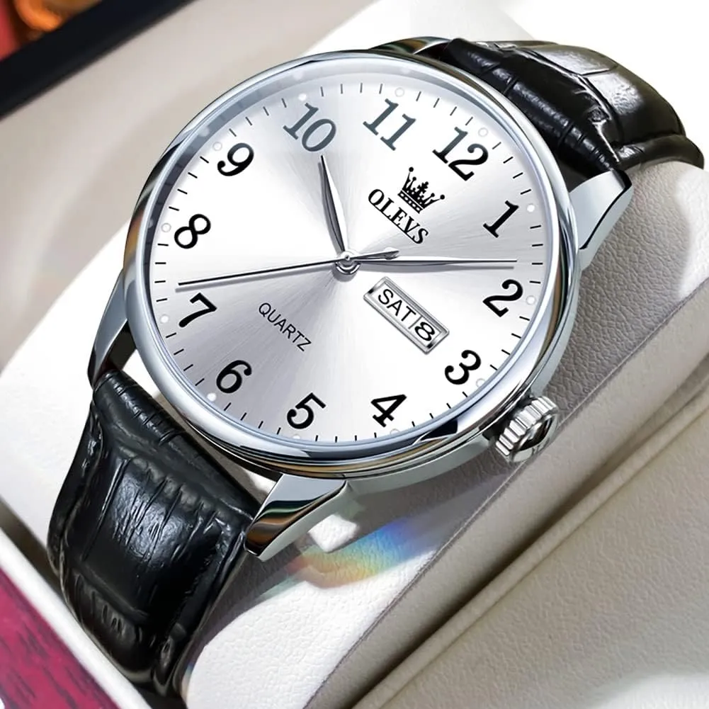 OLEVS Watch Men Mens Watches Watches for Men Leather Band Classic Brown Leather Watch Men, Analog Watch Men, Black Mens Leather Watch, Dress Waterproof Large Face Mens Watch,Relojes para Hombres Watch