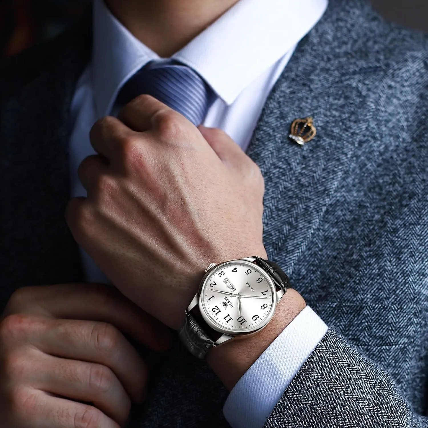 OLEVS Watch Men Mens Watches Watches for Men Leather Band Classic Brown Leather Watch Men, Analog Watch Men, Black Mens Leather Watch, Dress Waterproof Large Face Mens Watch,Relojes para Hombres Watch