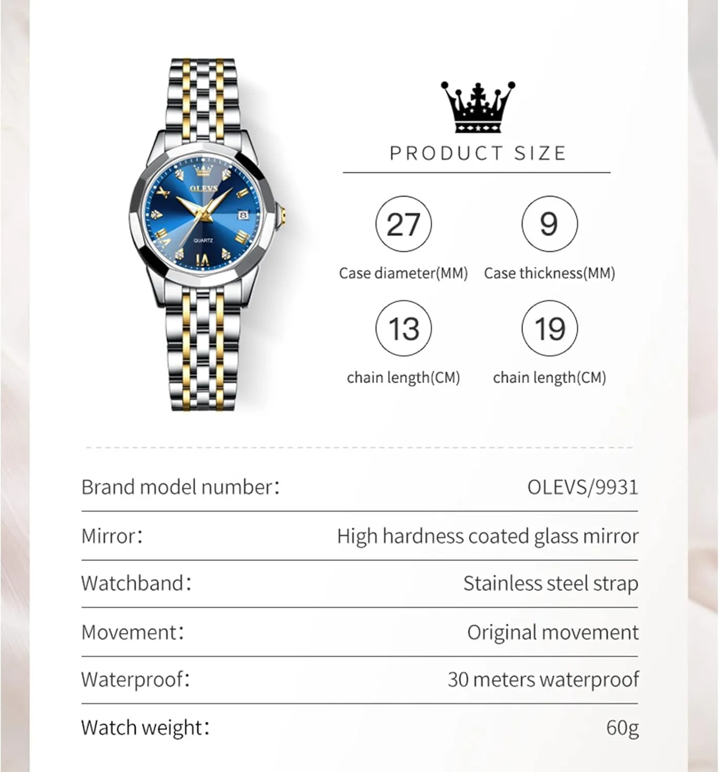 OLEVS Watch Women,Watches for Women,Ladies Watches,Lady Watch,Waterproof Fashion Dress Diamond Stainless Steel Bracelet Analog Watches for Women Small Wrist Day and Date Water Resistant Watches