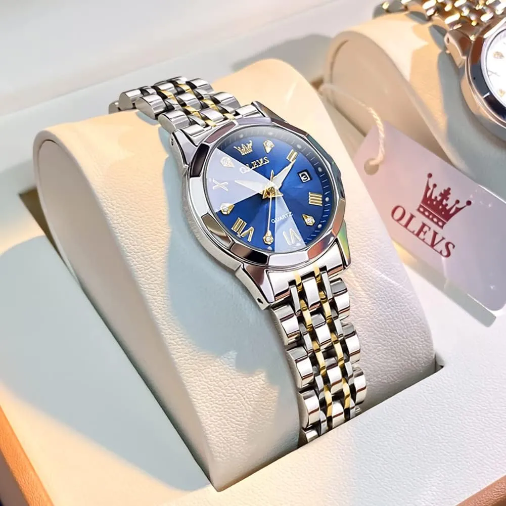 OLEVS Watch Women,Watches for Women,Ladies Watches,Lady Watch,Waterproof Fashion Dress Diamond Stainless Steel Bracelet Analog Watches for Women Small Wrist Day and Date Water Resistant Watches