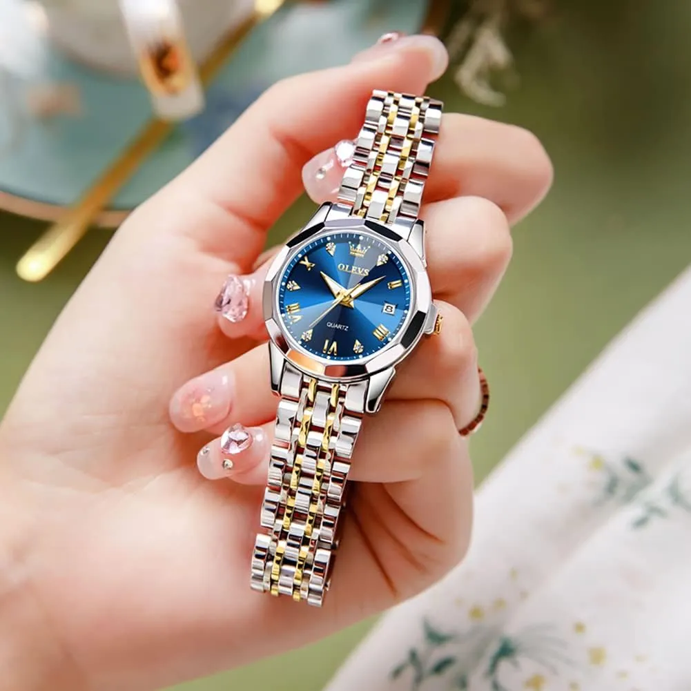 OLEVS Watch Women,Watches for Women,Ladies Watches,Lady Watch,Waterproof Fashion Dress Diamond Stainless Steel Bracelet Analog Watches for Women Small Wrist Day and Date Water Resistant Watches