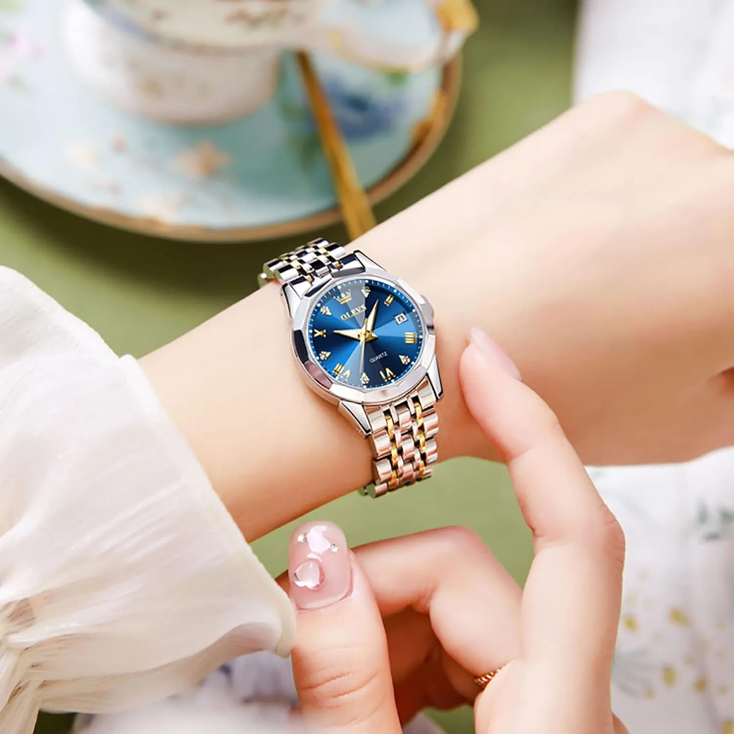 OLEVS Watch Women,Watches for Women,Ladies Watches,Lady Watch,Waterproof Fashion Dress Diamond Stainless Steel Bracelet Analog Watches for Women Small Wrist Day and Date Water Resistant Watches