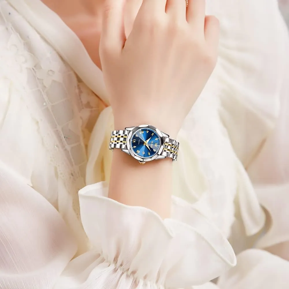 OLEVS Watch Women,Watches for Women,Ladies Watches,Lady Watch,Waterproof Fashion Dress Diamond Stainless Steel Bracelet Analog Watches for Women Small Wrist Day and Date Water Resistant Watches