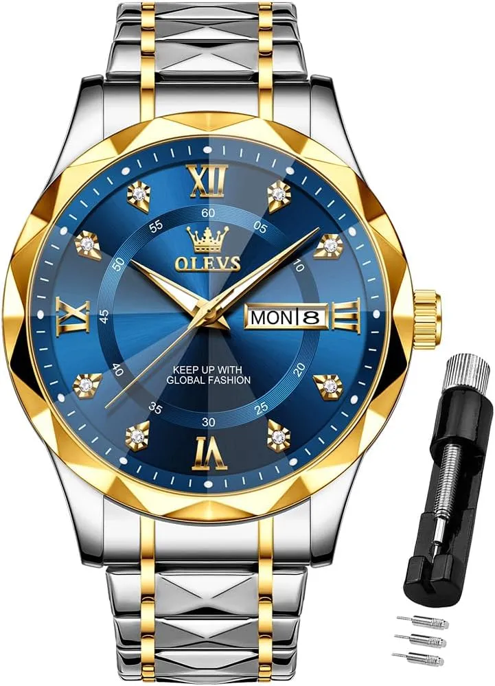 OLEVS Watches for Men Luxury Diamond Casual Large Dial Watches Stainless Steel Waterproof Business Dress Analog Luminous Date Mens Watches