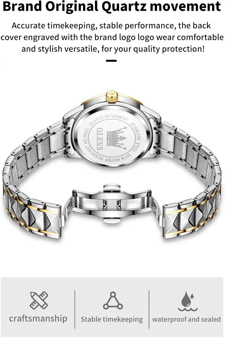 OLEVS Watches for Men Luxury Diamond Casual Large Dial Watches Stainless Steel Waterproof Business Dress Analog Luminous Date Mens Watches