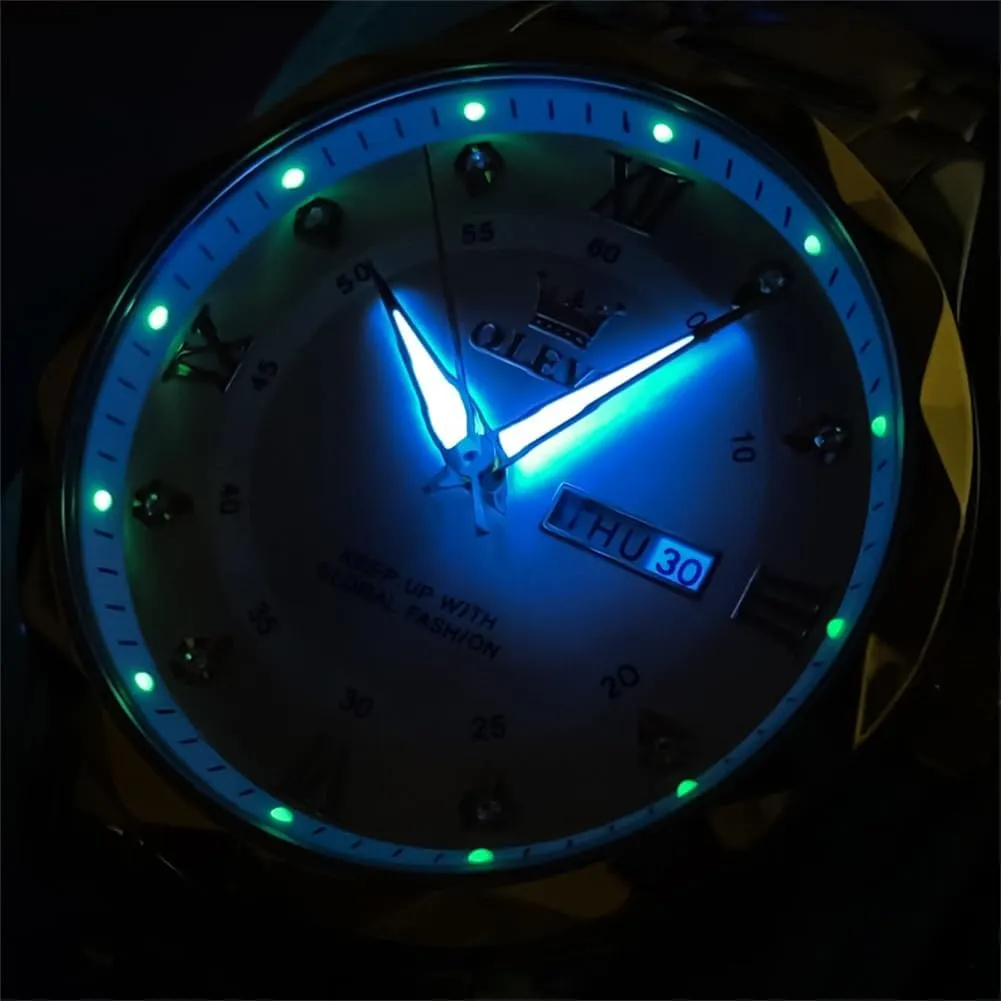 OLEVS Watches for Men Luxury Diamond Casual Large Dial Watches Stainless Steel Waterproof Business Dress Analog Luminous Date Mens Watches
