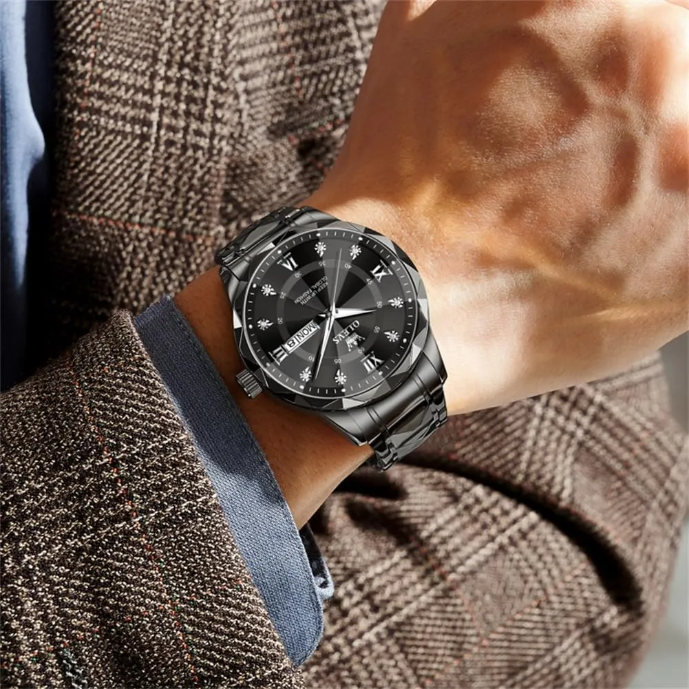 OLEVS Watches for Men Luxury Diamond Casual Large Dial Watches Stainless Steel Waterproof Business Dress Analog Luminous Date Mens Watches
