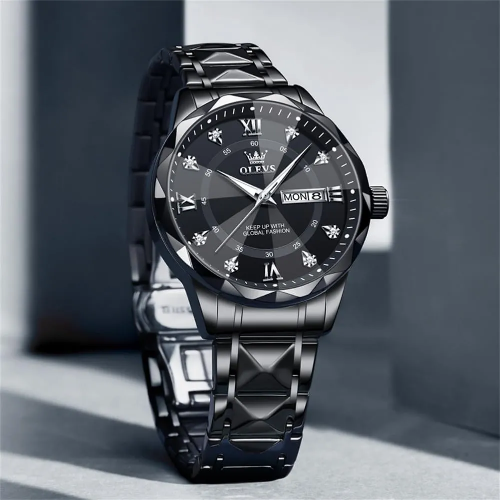 OLEVS Watches for Men Luxury Diamond Casual Large Dial Watches Stainless Steel Waterproof Business Dress Analog Luminous Date Mens Watches