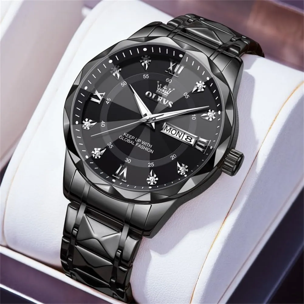 OLEVS Watches for Men Luxury Diamond Casual Large Dial Watches Stainless Steel Waterproof Business Dress Analog Luminous Date Mens Watches