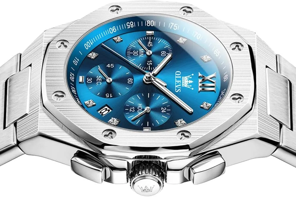 OLEVS Watches for Men Stainless Steel Business Dress Large Easy to Read Analog Watch Waterproof Luminous Casual Luxury Men Watch
