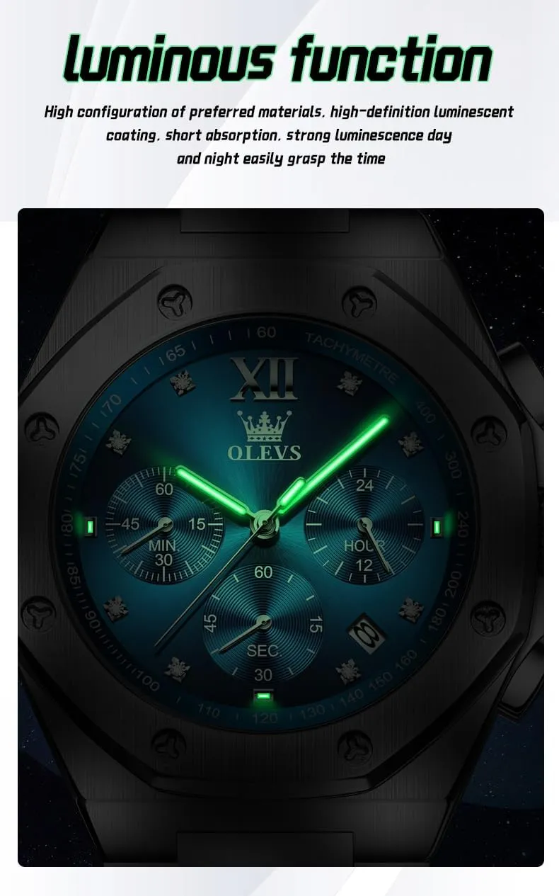 OLEVS Watches for Men Stainless Steel Business Dress Large Easy to Read Analog Watch Waterproof Luminous Casual Luxury Men Watch