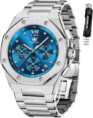 OLEVS Watches for Men Stainless Steel Business Dress Large Easy to Read Analog Watch Waterproof Luminous Casual Luxury Men Watch