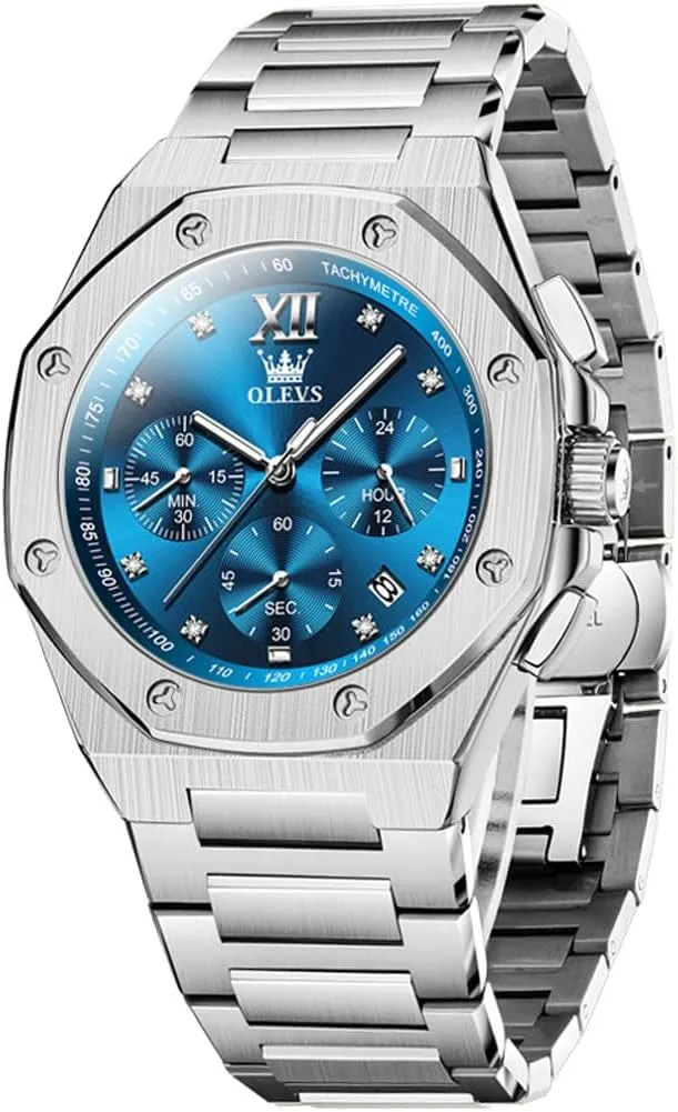OLEVS Watches for Men Stainless Steel Business Dress Large Easy to Read Analog Watch Waterproof Luminous Casual Luxury Men Watch